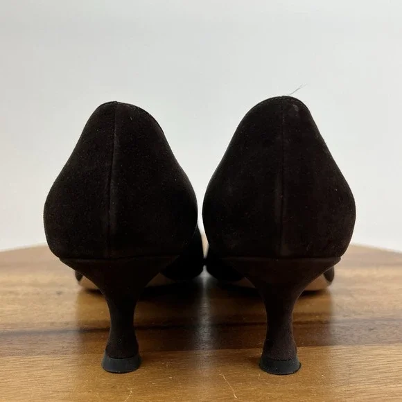 Womens Manolo Blahnik Vintage Brown Suede Pointed Kitten Heels Pumps Size 36.5